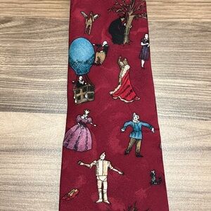 Wizard of Oz 1992 Silk Dorothy Tinman Characters Burgundy Multi Colored Tie USA